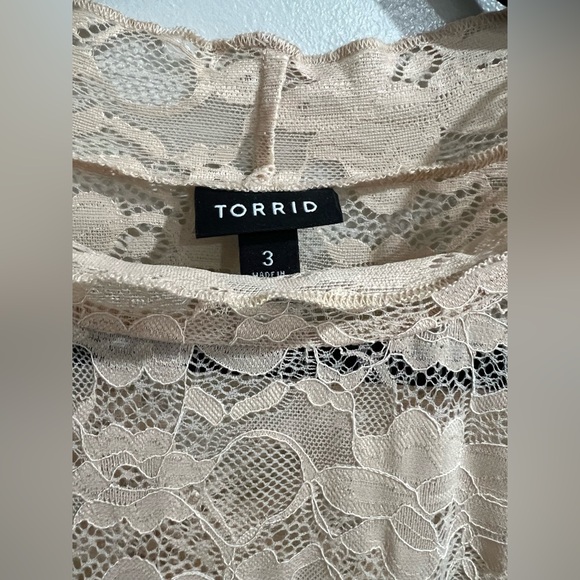 🖤 Torrid Peach Pink Neutral Lace Sheer Mock Neck Top size 3 - Picture 2 of 6